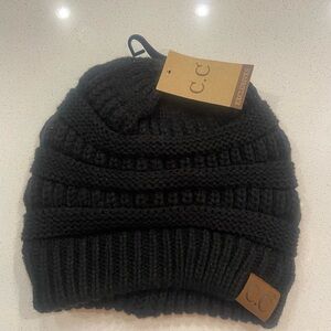 Black Knit CC Beanie Hat